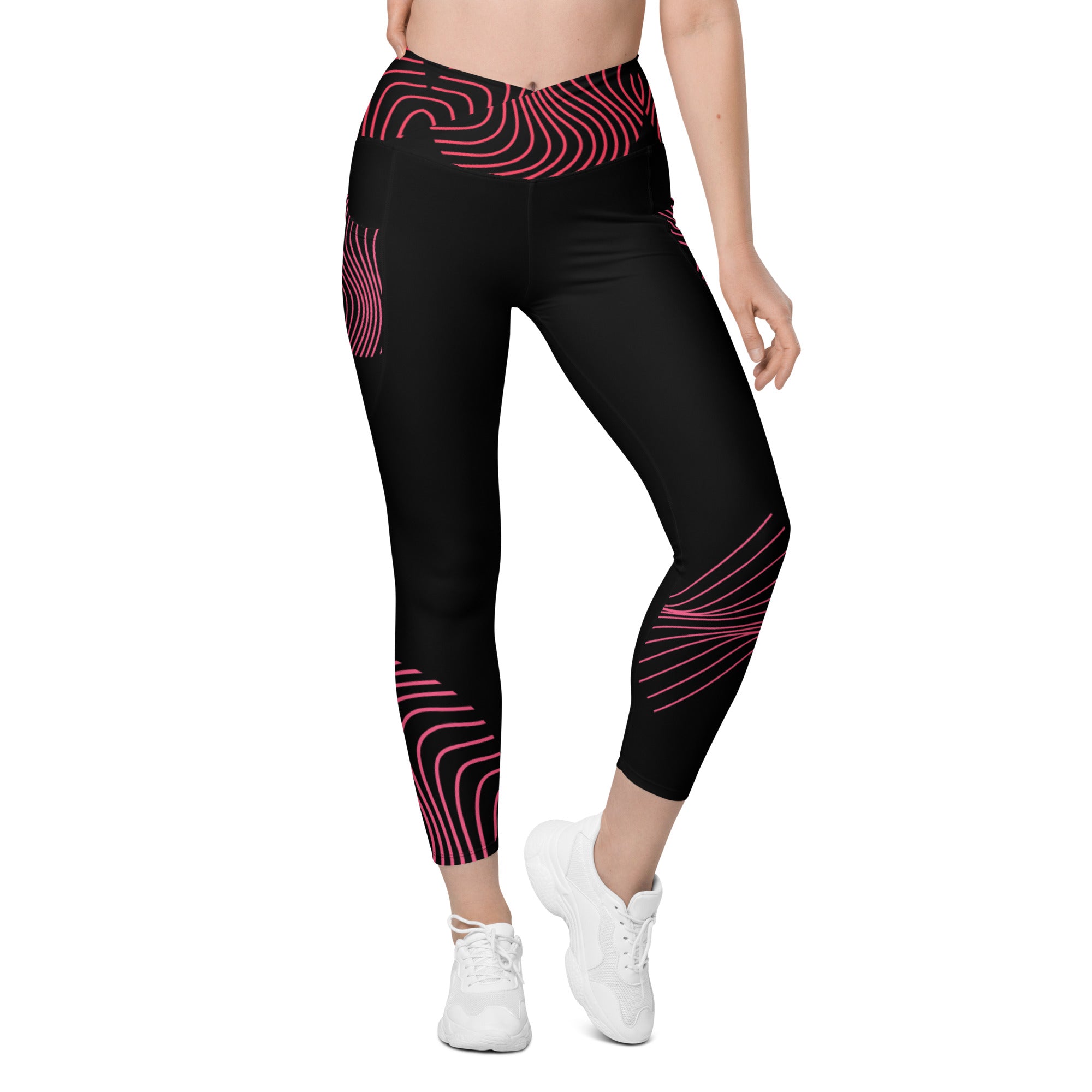 workout-leggings-black-with-pockets-crossover-waist-viva-magenta-yoga-pants-ripplefx-wickedyo 3
